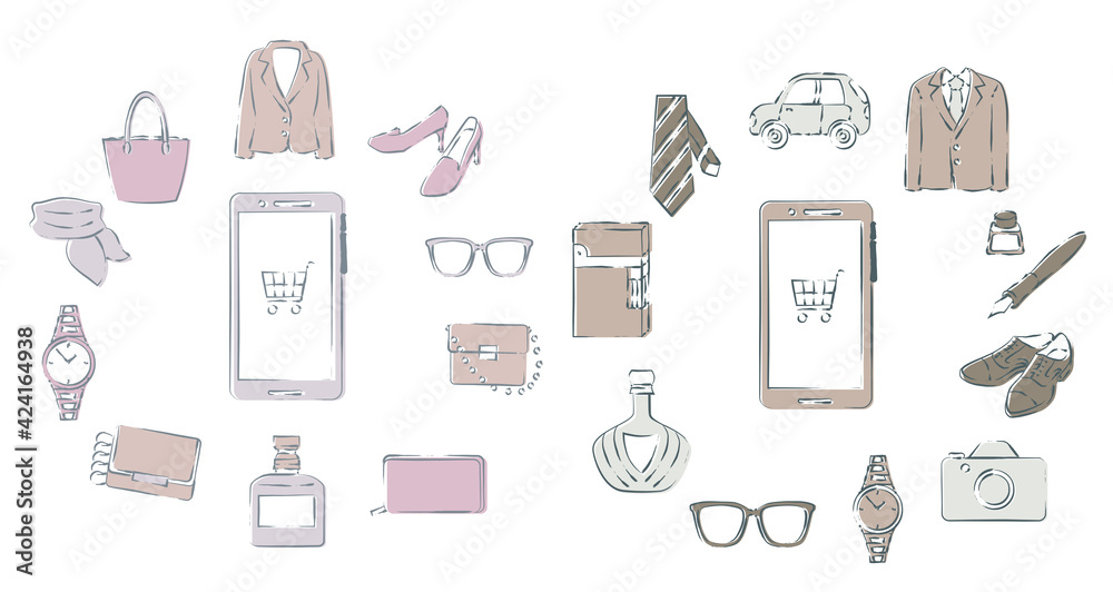 Men's and Woman's lifestyle online shopping set Men's and Woman's lifestyle online shopping set
