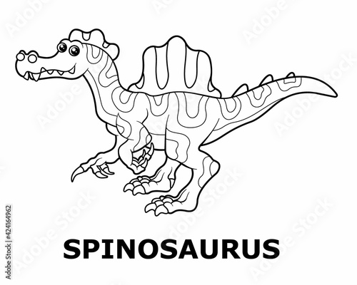 Vector illustration of cartoon dinosaur - Coloring book. Isolated cute outline spinosaurus on the white background.