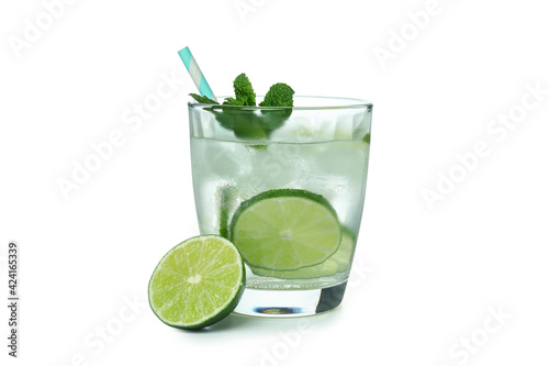 Glass of mojito cocktail isolated on white background