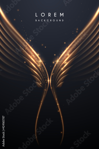 Abstract gold wings background with glow effect