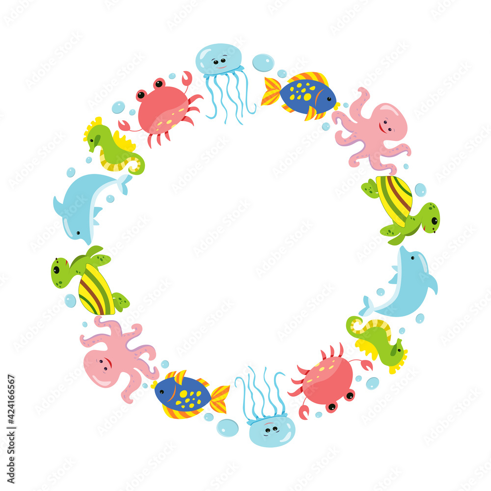 Seamless frame (pattern) with sea animals. Bright vector illustration for childrens design. Marine mammals. Seamless frame (pattern) with sea animals. Bright vector illustration for childrens design. Marine mammals.