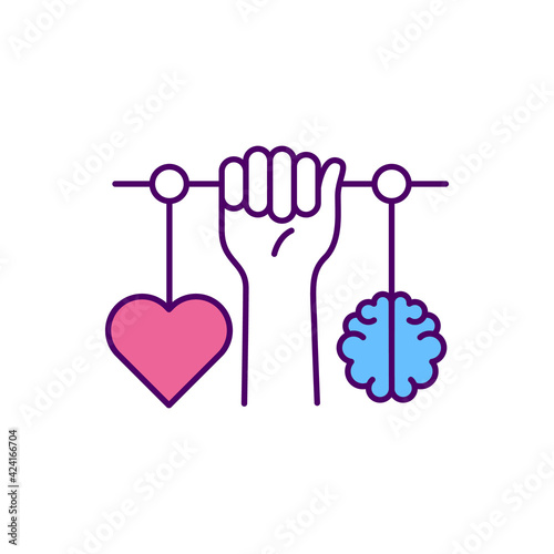 Emotional intelligence RGB color icon. Balance between heart and brain. Psychological development. Self improvement, critical thinking. Isolated vector illustration