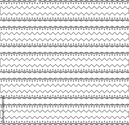 Geometric vector pattern with triangular elements. Seamless abstract ornament for wallpapers and backgrounds. Black and white colors.
