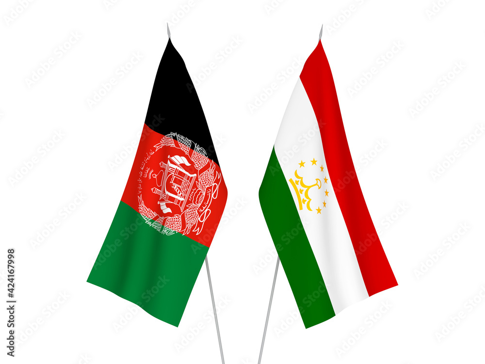Tajikistan and Islamic Republic of Afghanistan flags Tajikistan and Islamic Republic of Afghanistan flags
