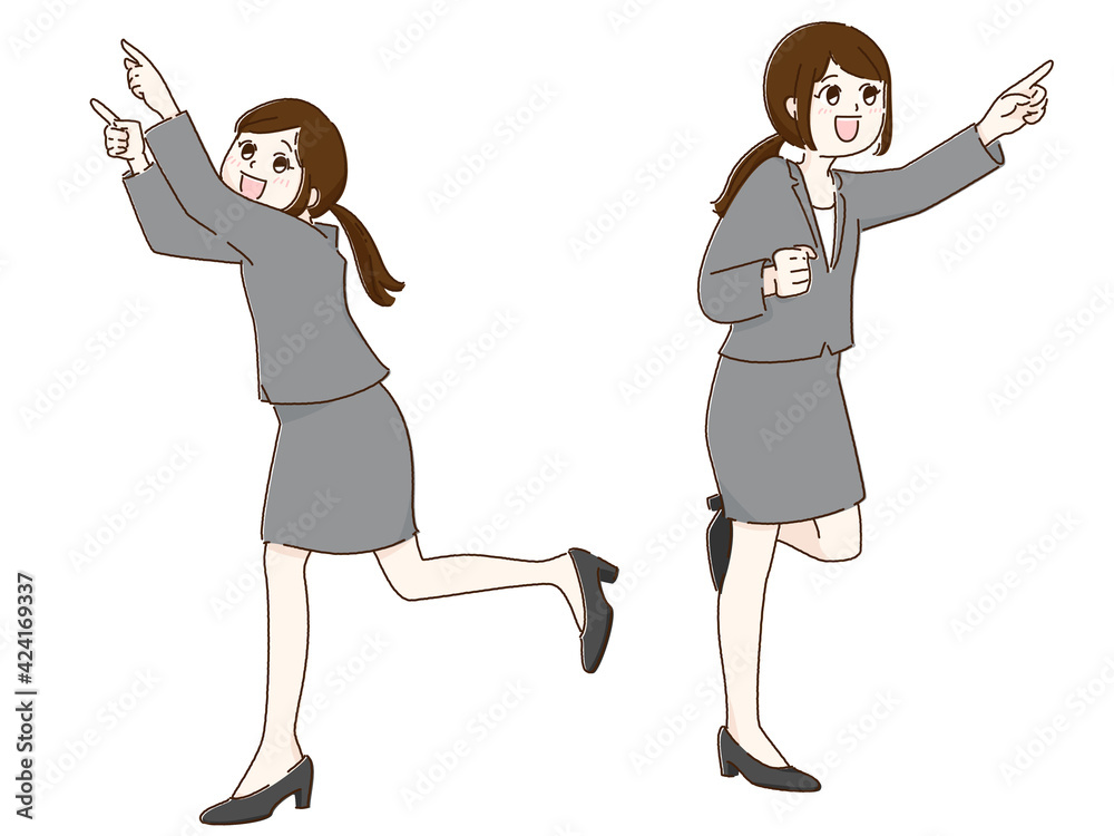 上の方を指さす女性 上の方を指さす女性