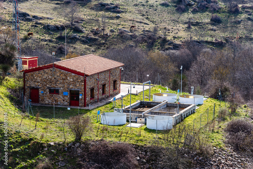 Small sewage treatment plant in countryside in Madrid, Spain.