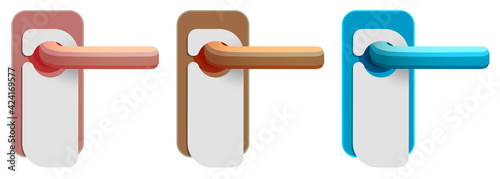 doorknob in cartoon style with with label for do not disturb or other message. Isolated vector on white background