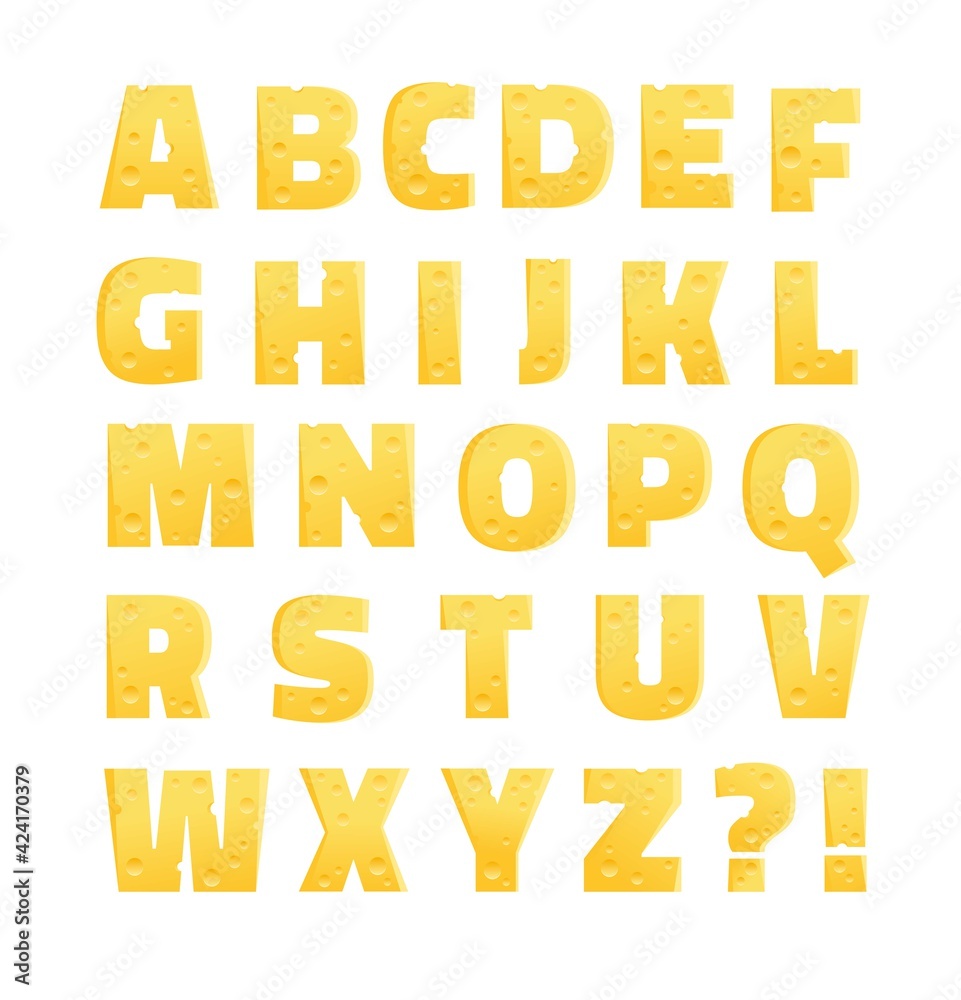 Vector set of letters in the form of the alphabet from cheese on an isolated background. Cheesy delicious alphabet. Cheese advertisement. Vector set of letters in the form of the alphabet from cheese on an isolated background. Cheesy delicious alphabet. Cheese advertisement.
