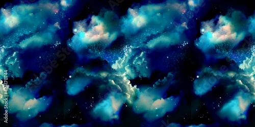 Fototapeta Naklejka Na Ścianę i Meble -  Illustration of blue full moon in the starry night space	