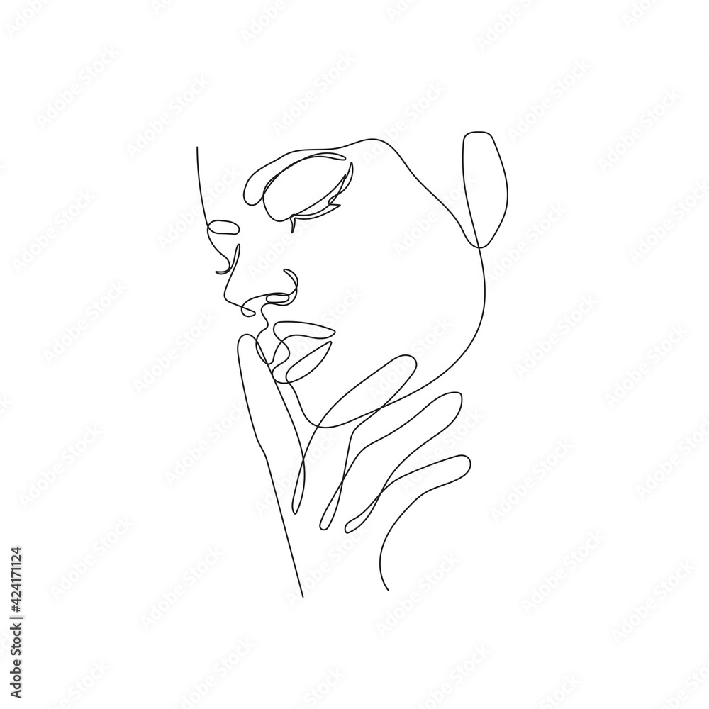 Trendy Line Art Woman Face Drawing. Minimalistic Black Lines Drawing. Female Face Continuous One Line Abstract Illustration. Modern Scandinavian Design. Vector EPS 10 Trendy Line Art Woman Face Drawing. Minimalistic Black Lines Drawing. Female Face Continuous One Line Abstract Illustration. Modern Scandinavian Design. Vector EPS 10