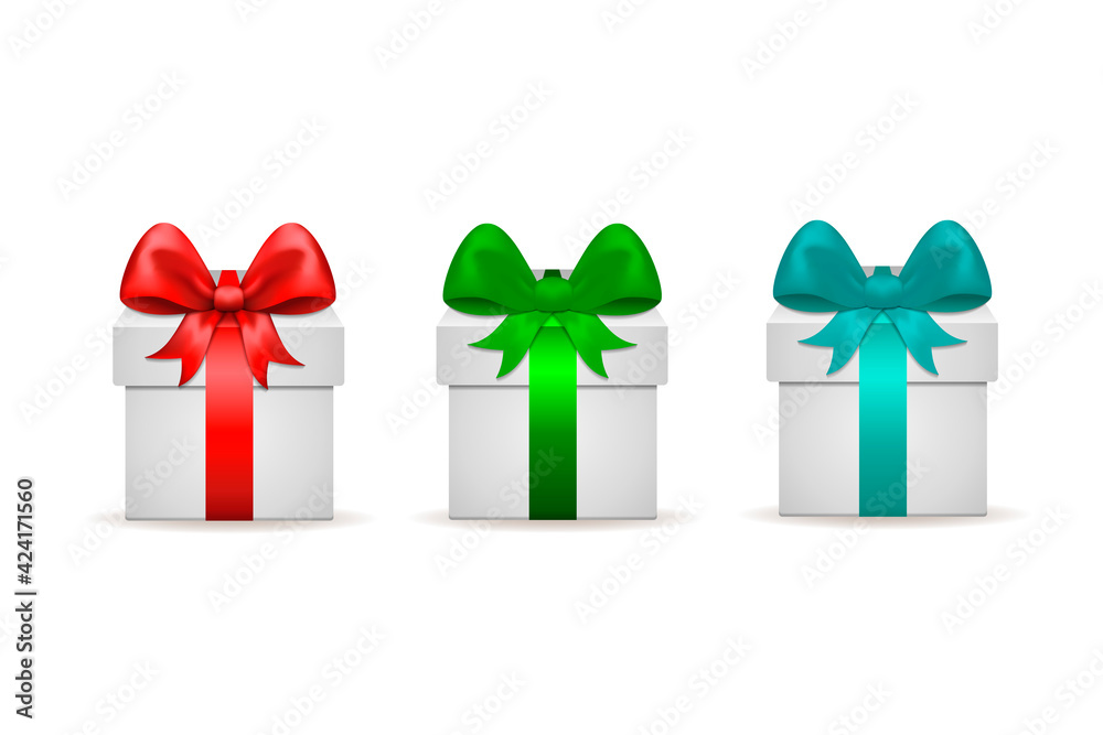 3d gift boxes with bows on a white background, vector illustration. 3d gift boxes with bows on a white background, vector illustration.