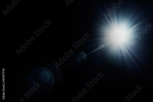 Abstract lens flare, lighting effect elements, solar energy, sun light on black background