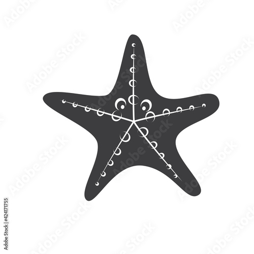 Starfish silhouette in line art style. Starfish vector illustration on white. Perfectly for fishing shops logo.