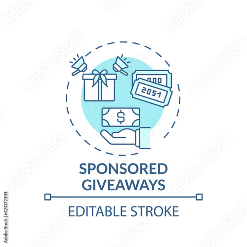 Sponsored giveaways concept icon. Sponsorship virtual events idea thin line illustration. Giveaway promotion. Financial contest sponsoring. Vector isolated outline RGB color drawing. Editable stroke