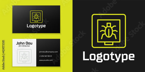 Logotype line Insects in a frame icon isolated on black background. Herbarium. Logo design template element. Vector