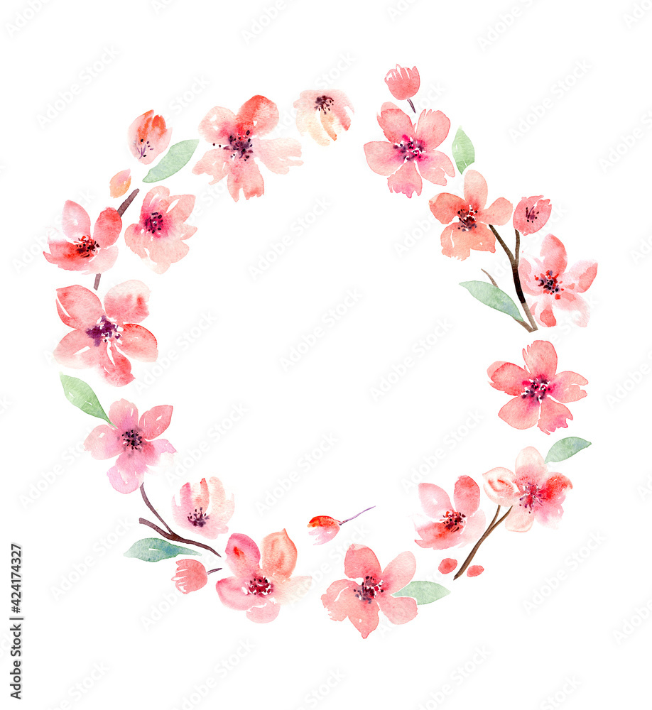
Watercolor background with pink sakura