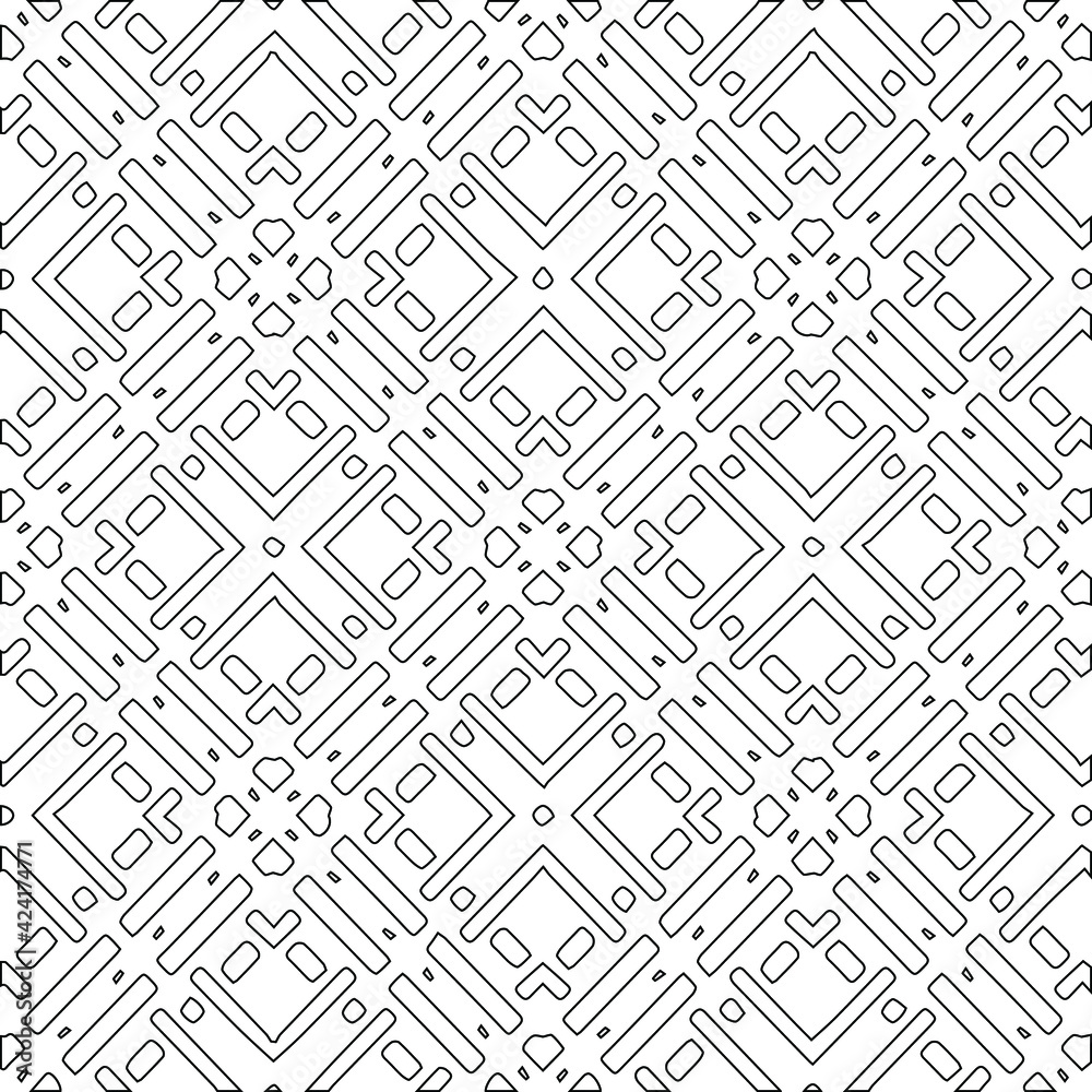Geometric vector pattern with triangular elements. Seamless abstract ornament for wallpapers and backgrounds. Black and white colors.
