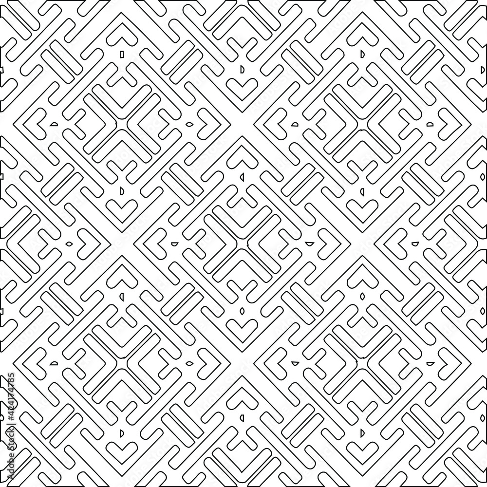 Geometric vector pattern with triangular elements. Seamless abstract ornament for wallpapers and backgrounds. Black and white colors.
Geometric vector pattern with triangular elements. Seamless abstract ornament for wallpapers and backgrounds. Black and white colors.