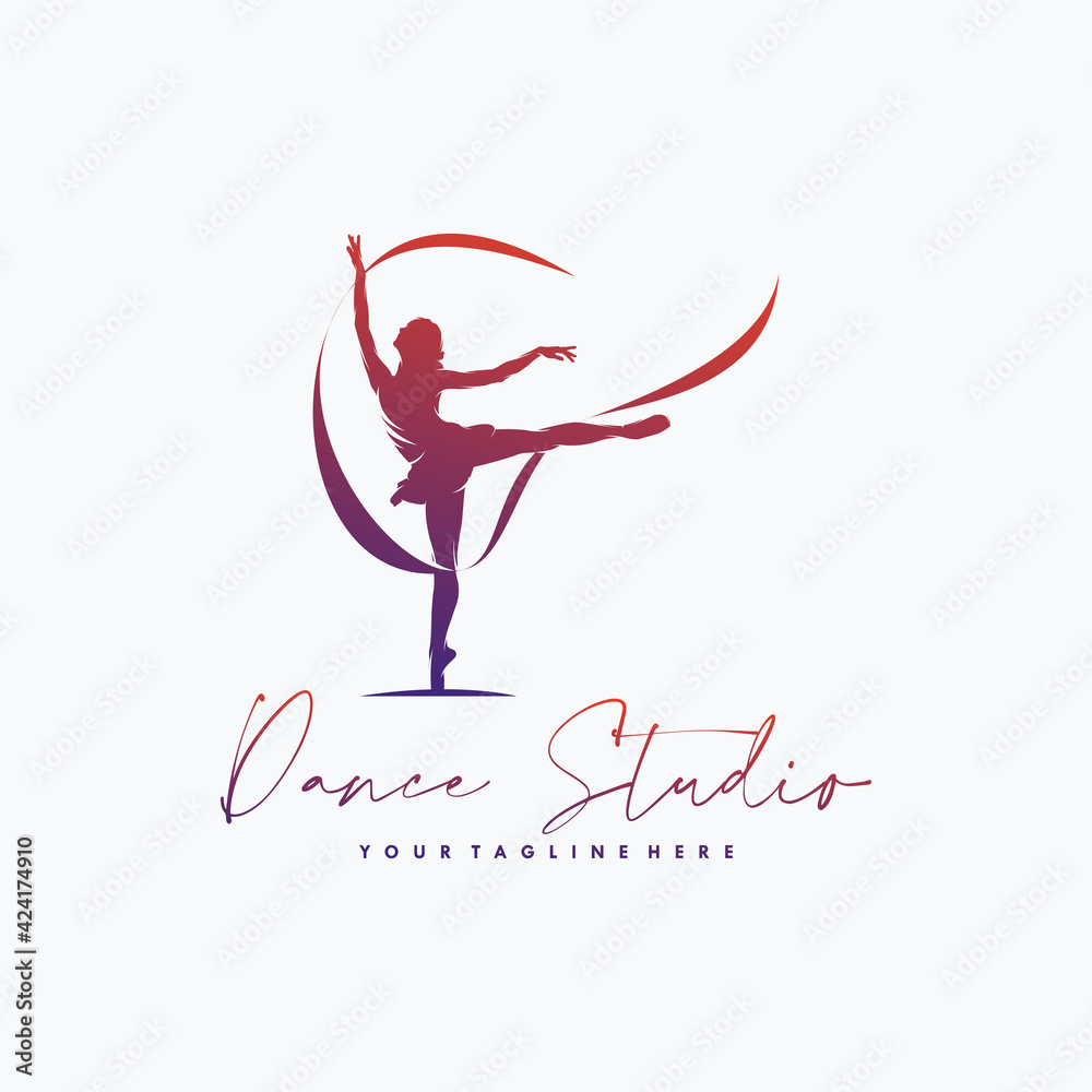 Rhythmic gymnastics with ribbon logo design vector Stock Vector | Adobe ...