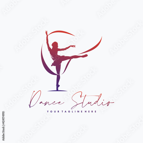 Rhythmic gymnastics with ribbon logo design vector