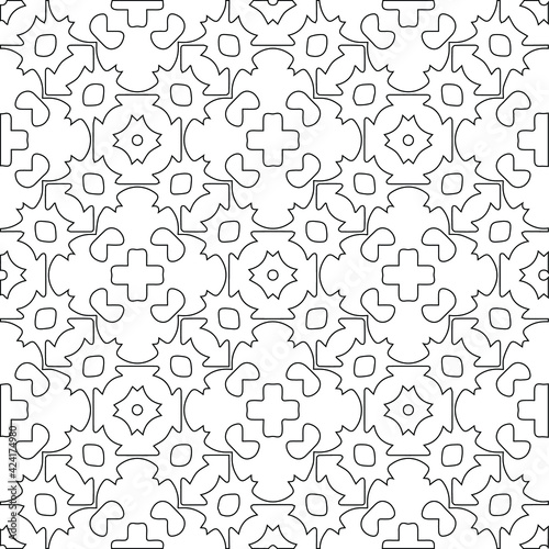 Geometric vector pattern with triangular elements. Seamless abstract ornament for wallpapers and backgrounds. Black and white colors.
