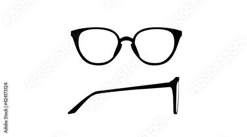 Vector isolated Illustration of a Glasses Frame. Black glasses Frame Front and Side View