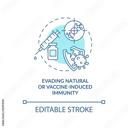 Evading natural or vaccine induced immunity concept icon. Fight troubles caused by world pandemic. Covid virus idea thin line illustration. Vector isolated outline RGB color drawing. Editable stroke