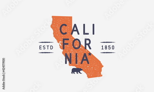 California - The Golden State. California state logo, label, poster. Vintage poster. Print for T-shirt, typography. Vector illustration