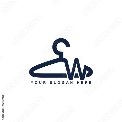 illustration of minimalist botique logo design . the elegant hanger silhouette icon