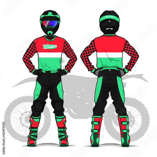 Motocross uniform design set mock up vector