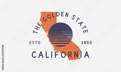 California poster, logo. The Golden State trendy poster. California vintage hipster emblem. Abstract Print for T-shirt, typography. Vector illustration