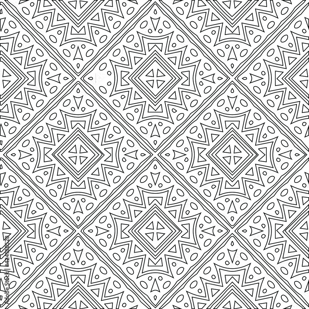 Geometric vector pattern with triangular elements. Seamless abstract ornament for wallpapers and backgrounds. Black and white colors.
