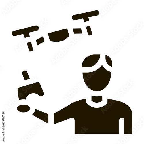 drone man with remote control glyph icon vector. drone man with remote control sign. isolated symbol illustration