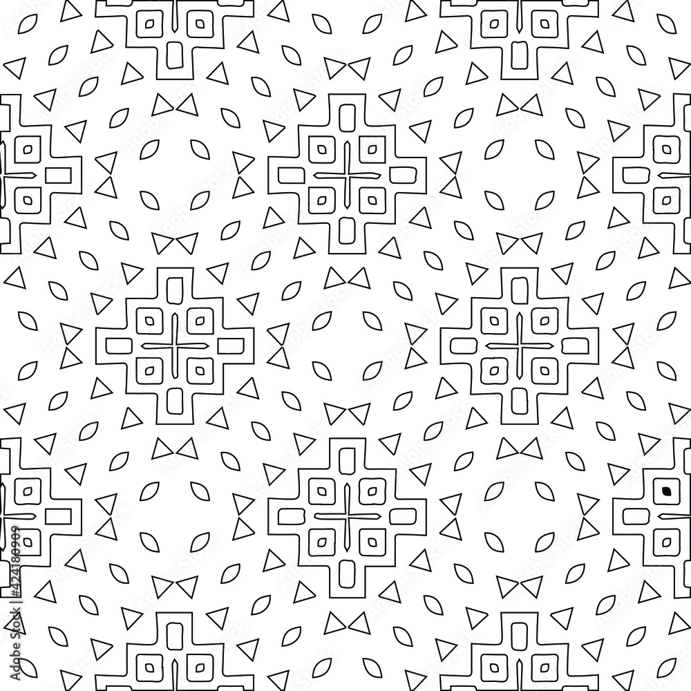 Geometric vector pattern with triangular elements. Seamless abstract ornament for wallpapers and backgrounds. Black and white colors.
Geometric vector pattern with triangular elements. Seamless abstract ornament for wallpapers and backgrounds. Black and white colors.