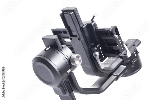 Professional Gimbal stabilizer 3-Axis for camera isolated on white background.