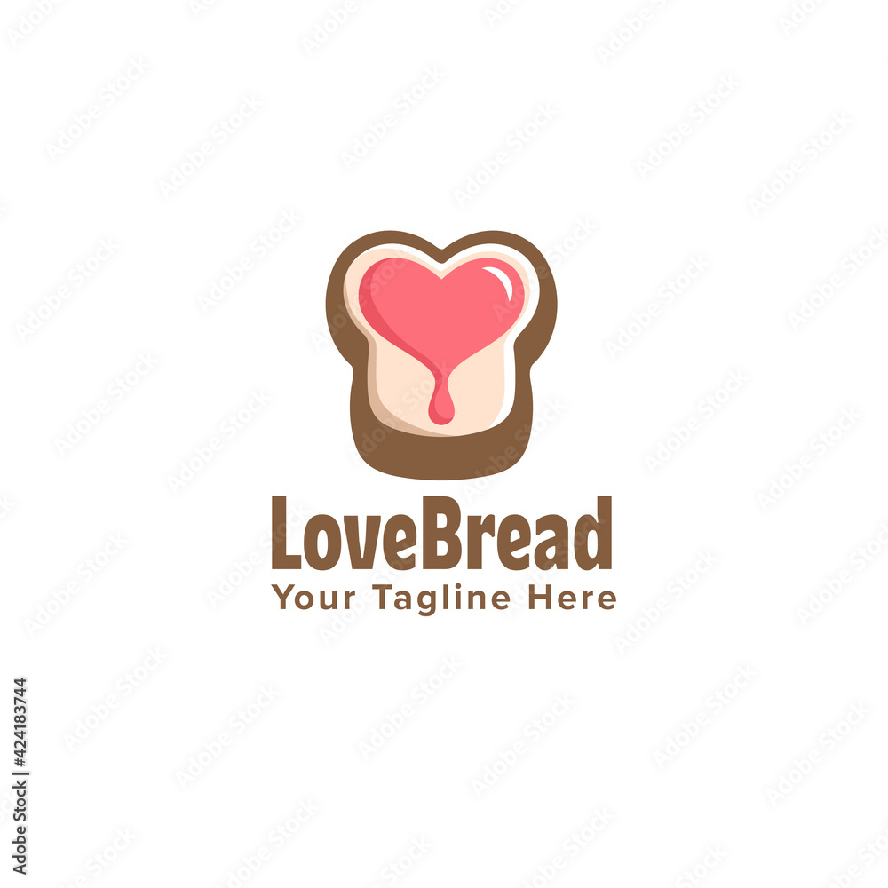 Love heart bread logo flat design illustration Love heart bread logo flat design illustration