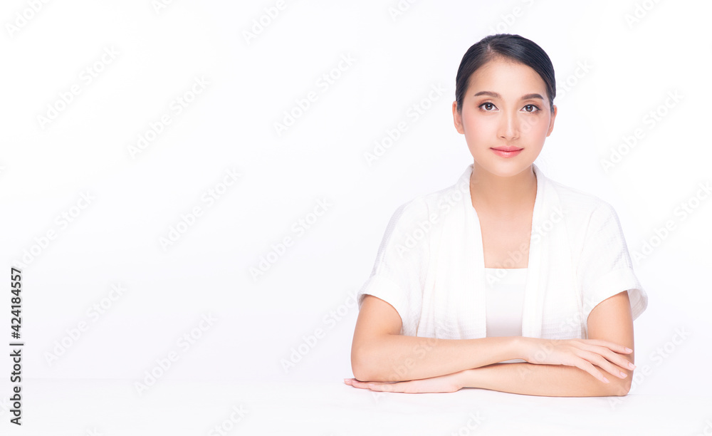 Beauty, cosmetics, healthy, treatment, skincare and spa concept. Asian young woman touching own face with clear fresh skin. Teenager with perfect treatment skin over isolated white background. Beauty, cosmetics, healthy, treatment, skincare and spa concept. Asian young woman touching own face with clear fresh skin. Teenager with perfect treatment skin over isolated white background.