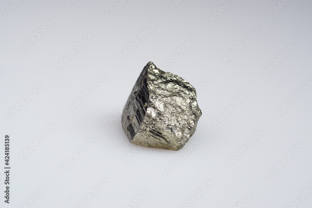Natural gemstone pyrite on white background