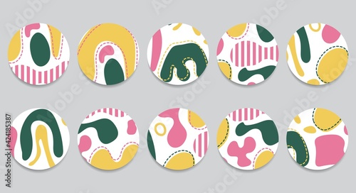 Wallpaper Mural Set of abstract highlights templates for social media in pink, yellow and green. Doodle shapes in contemporary style. Vector illustration. Torontodigital.ca