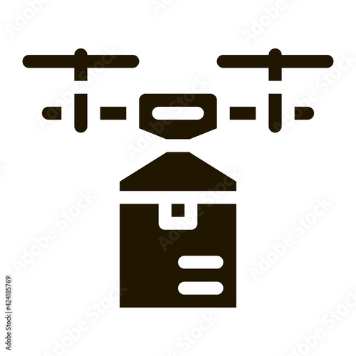 drone box delivering glyph icon vector. drone box delivering sign. isolated symbol illustration