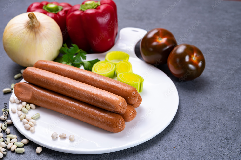 Tasty vegan sausages made from vegetarian plant based imitation meat Tasty vegan sausages made from vegetarian plant based imitation meat