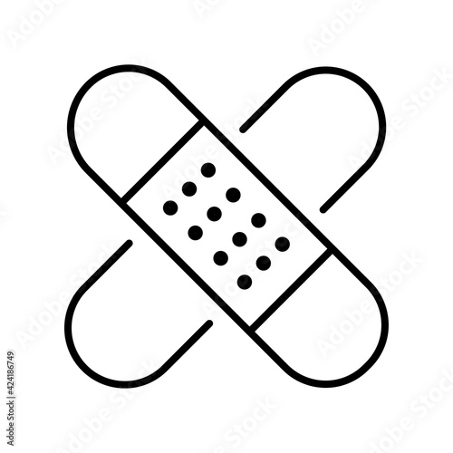 Monochrome simple medical plaster icon vector crisscross adhesive bandage for covering protection
