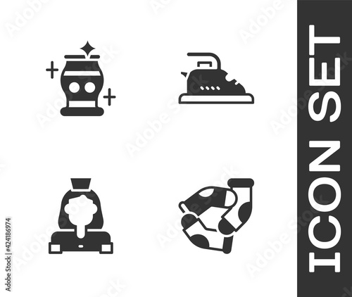 Set Socks, Clean vase, Cleaning lady service and Electric iron icon. Vector