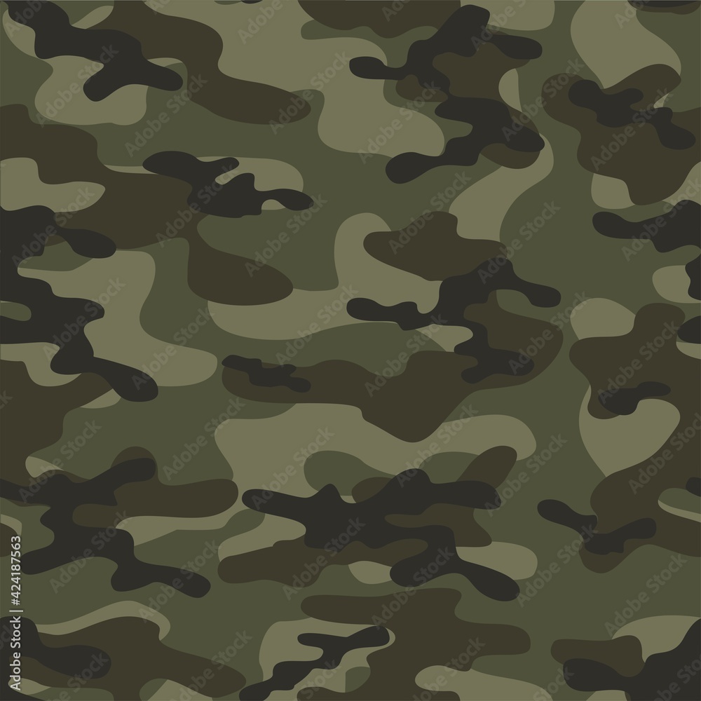 Fototapeta premium Texture army camouflage seamless pattern. Military green forest background. Ornament. Vector illustration.