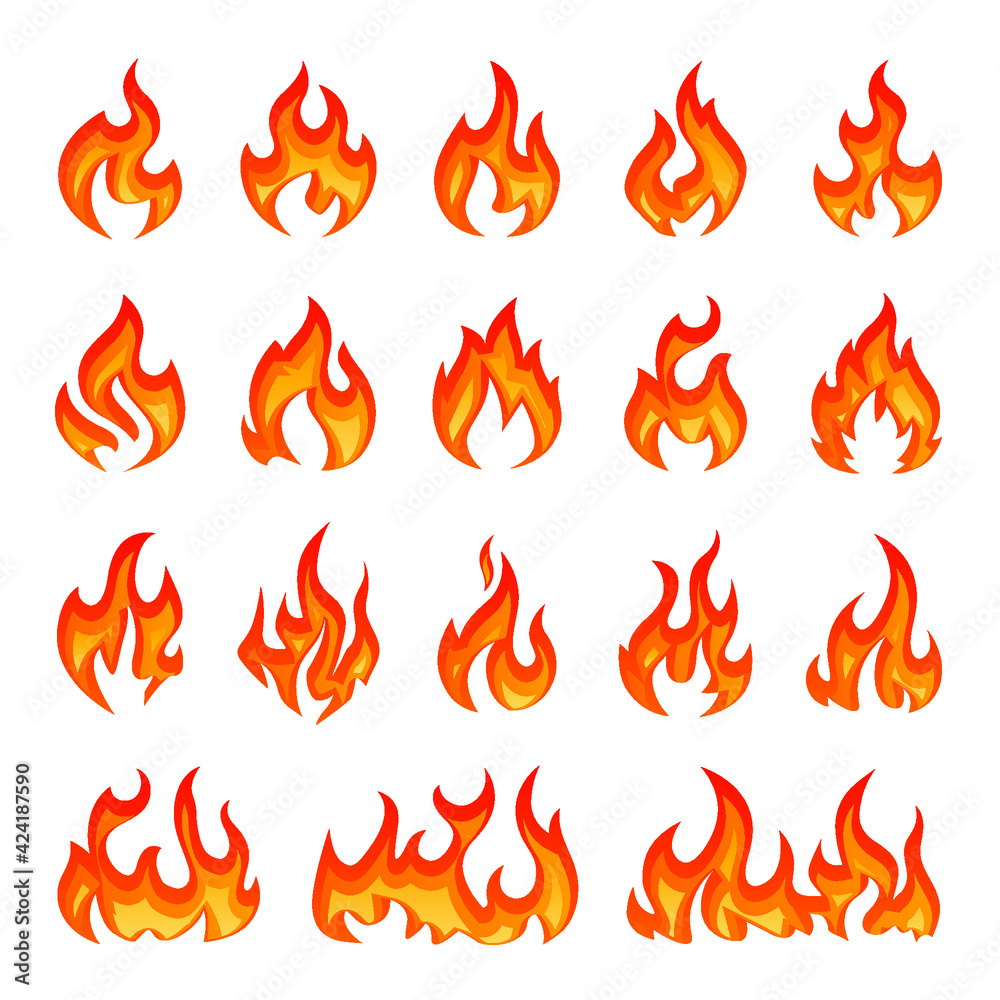fire flames red and yellow vector illustration set fire flames red and yellow vector illustration set