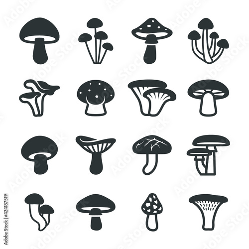 illustration of mushrooms icons set