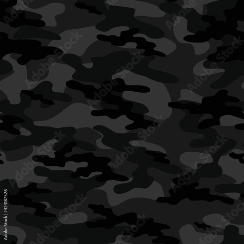 Texture dark army camouflage seamless pattern. Military forest background. Ornament. Vector illustration.