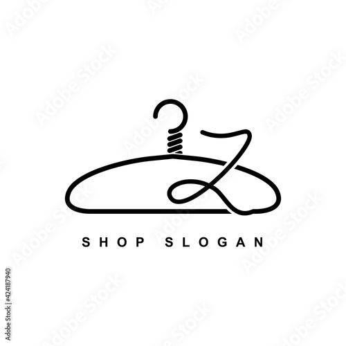 illustration of minimalist botique logo design . the elegant wire hanger icon