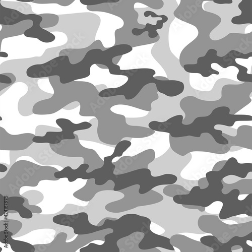 Camouflage grey seamless pattern texture. Abstract modern vector military camo backgound. Fabric textile print template. Vector illustration.