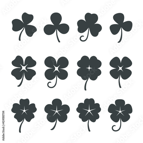 set of black four clover leaves